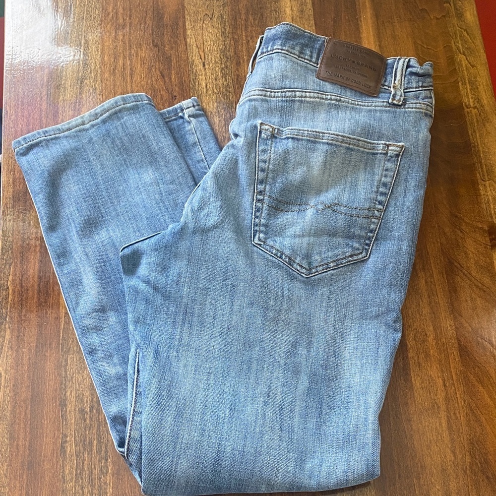 Lucky Brand Blue Jeans with Brown Leather Patch